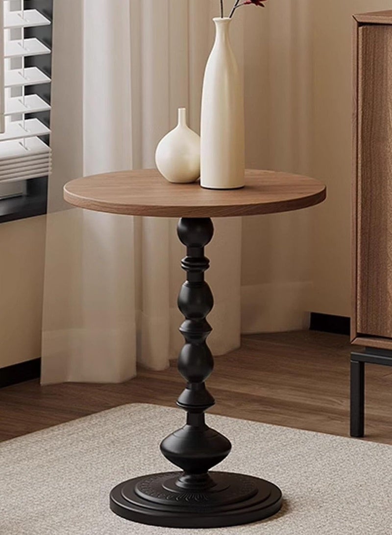 WALALLA Round End Table Living Room, Vintage Side Table, Farmhouse Pedestal Table Sofa Tray Table Industrial Circle Sofa Corners Table Modern Cocktail Table Nightstand, Retro Wood Accent Tables for  Living Room Bedroom  Patio Dorm Apartment Black - Image 1